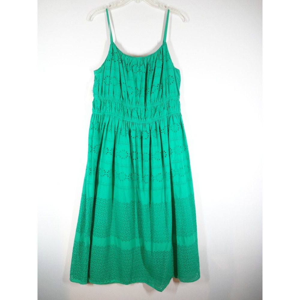 On 34th Eyelet Midi Dress Womens Large Green Cotton Tiered Summer Cottagecore